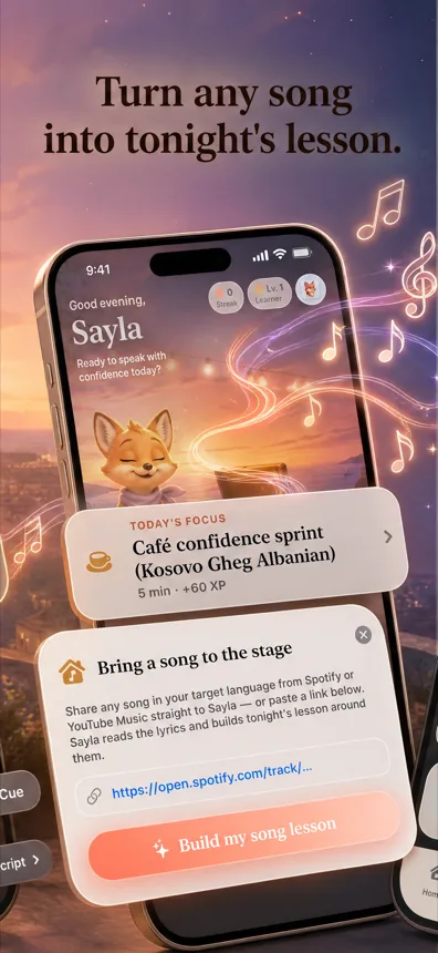 Sayla conversation practice screen with real-time replies